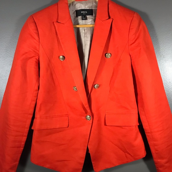 โSoldโ MNG Suit Cotton/Linens Blazer Jacket Orange - Picture 2 of 8